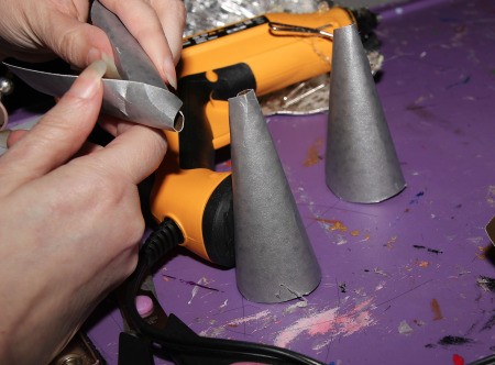 Labyrinth Movie Costumes - making silver paper spikes