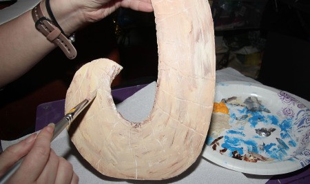 Labyrinth Movie Costumes - painting foamboard with a woodgrain finish