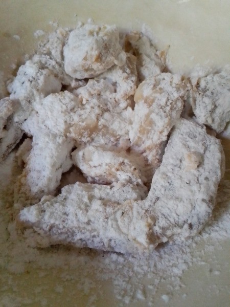 flour covered pork pieces