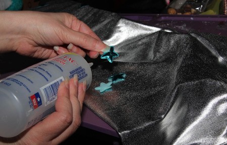 Outer Space Princess Riding Shooting Star Illusion Costumes - glueing on stars