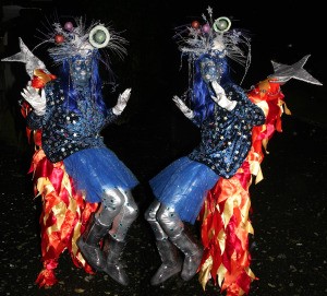 Outer Space Princess Riding Shooting Star Illusion Costumes - facing each other