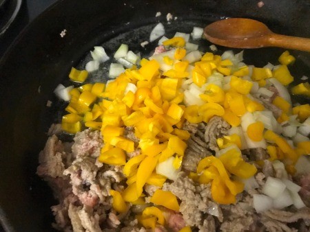 Sweet Potato & onion added to Skillet