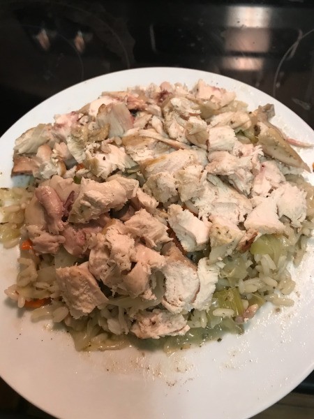cut roasted Chicken, veggies and Rice