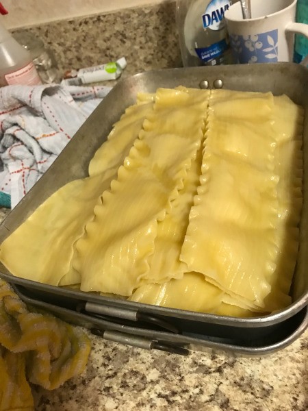 Lasagna noodles in pan