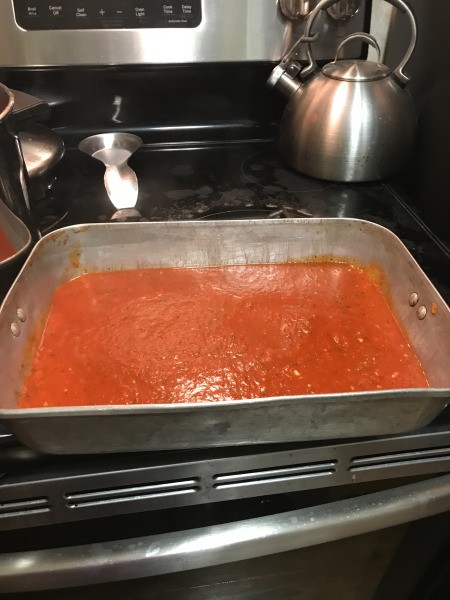 sauce in baking pan