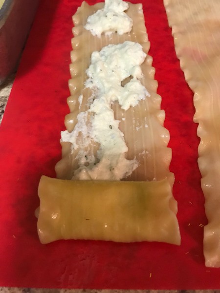 filling on Lasagna noodles