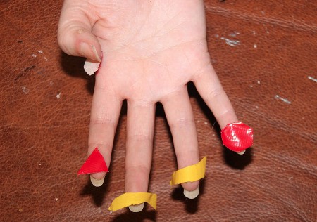 Witch Doctor and Shrunken Head Costumes - small bits of colored tape