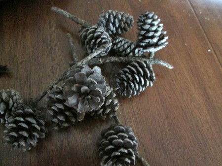 Making Winter Scarf Covered Wreaths - pinecones