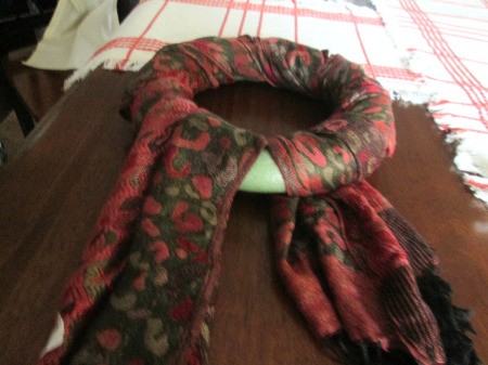 Making Winter Scarf Covered Wreaths - wrapping print scarf