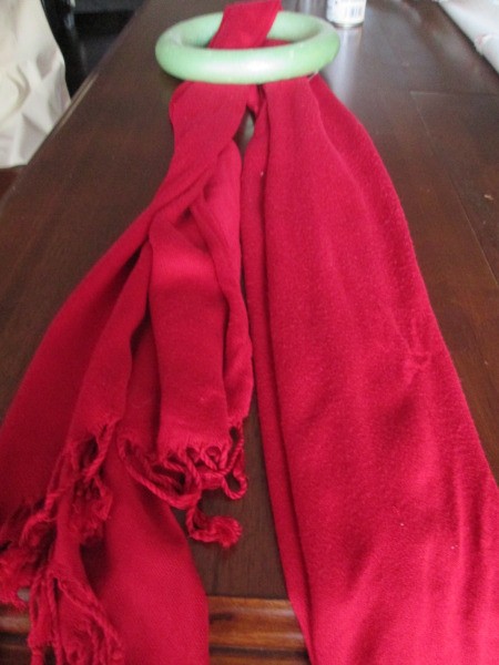 Making Winter Scarf Covered Wreaths - solid red scarf being used