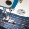 different stitch lengths on blue fabric