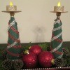 Christmas Tree Candle Holder - two glass trees decorated with strips of gems and topped with tea lights