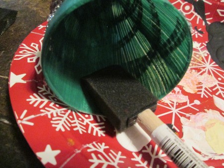 Christmas Tree Candle Holder -  painting the inside of the glass green