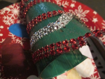 Christmas Tree Candle Holder - wrapping with gem ribbon