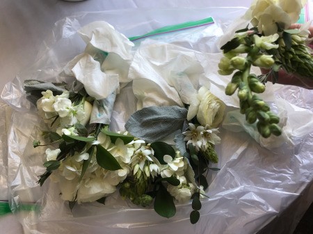 Adding Fresh Flowers to Cake Decoration - stems wrapped in damp paper towels