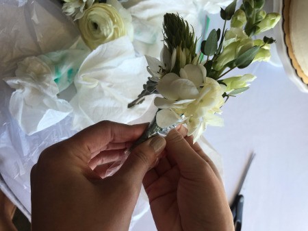 Adding Fresh Flowers to Cake Decoration - wrapping