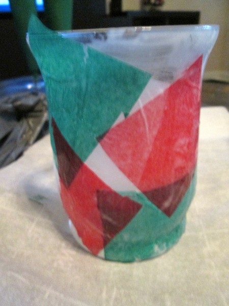 DIY Stained Glass Candle Holder - adding tissue paper pieces