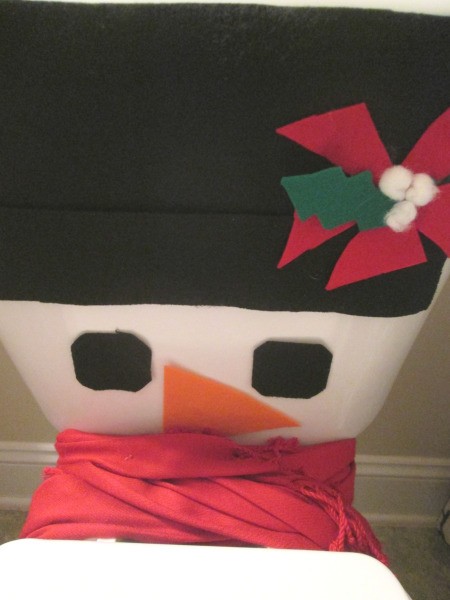 Winter Wonder Bathroom - scarf in place and closeup of the poinsettia on the hat