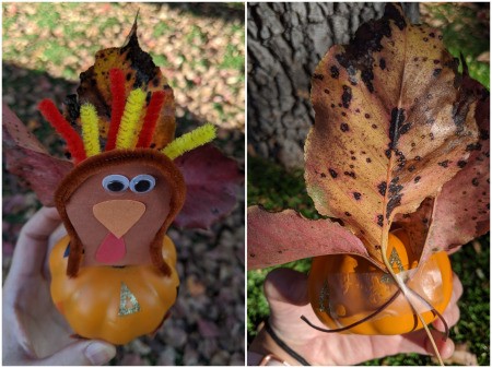 Turkey Pumpkin - tape on leaves for tail feathers