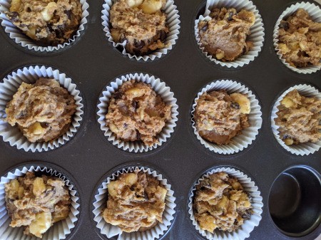 batter in lined baking tins