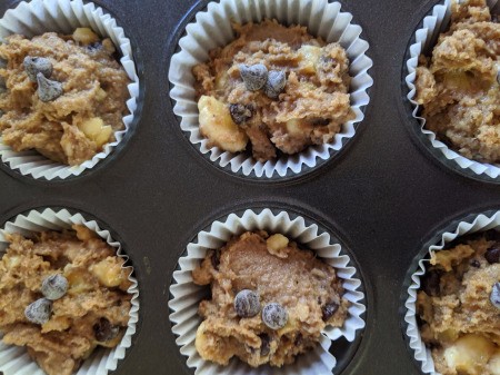 chips added to batter in baking tins