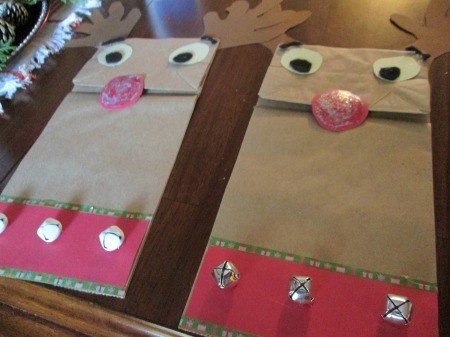 Reindeer Puppets - two puppets with the bells and washi tape added