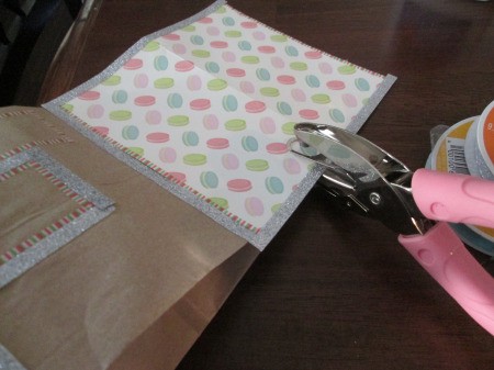 Gingerbread House Gift Bags - punching a hole for the ribbon