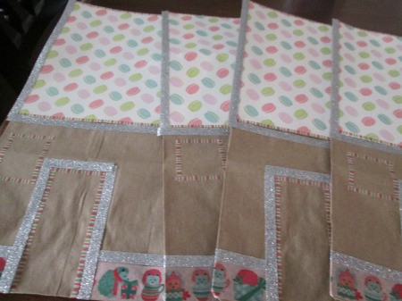 Gingerbread House Gift Bags - four bags with roof and doors finished