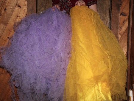 Enchanting Flower Fairies - long tulle skirts in gold and purple