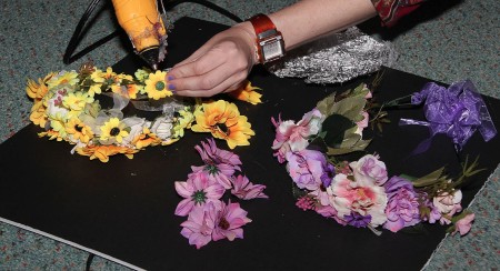 Enchanting Flower Fairies - glueing flowers to headbands