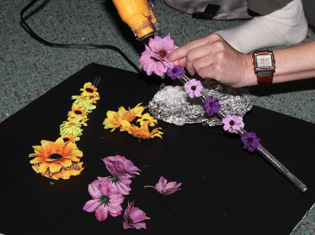 Enchanting Flower Fairies - glueing flowers to wands