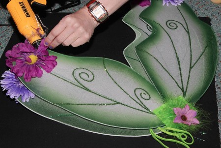 Enchanting Flower Fairies - glueing flowers to wings