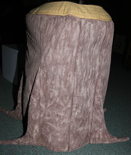 The completed tree trunk costume.