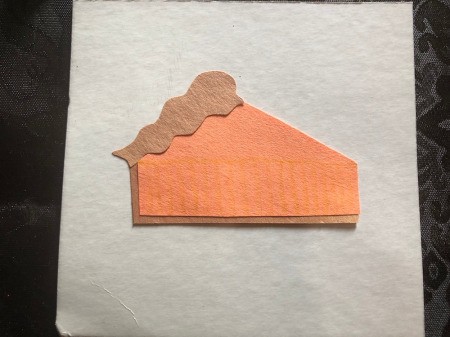 3D Pumpkin Pie Card - squiggle crust cut from brown paper and glued in place and pie slice glued to card