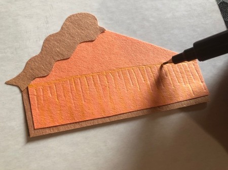 3D Pumpkin Pie Card - embossing over the vertical lines