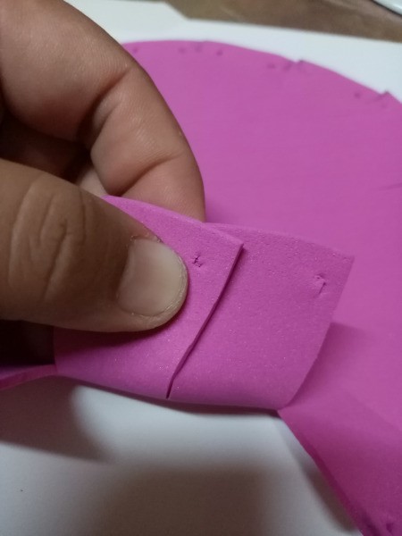 Foam Goody Bowl - line up two holes, one from each side of a wedge shaped flap