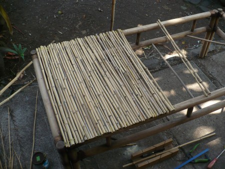 Repairing A Bamboo Coffee Table - table top half covered