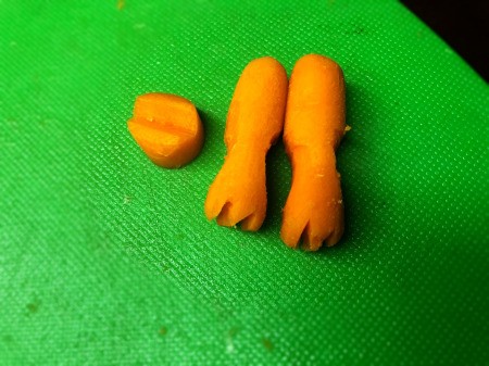 Thanksgiving Turkey Veggie Tray - cut carrots to make the beak and feet