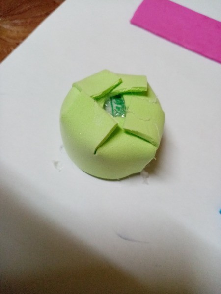 Rubber Foam Stamps on Bottle Caps - cover the sides of the caps with the foam strips, glue