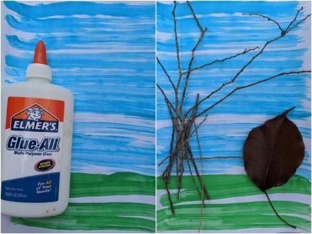 Bringing Fall Indoors Artwork - bottle of Elmer's glue and partially complete artwork