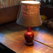 Refurbishing A Lampshade with Jute Cord - lamp turned on