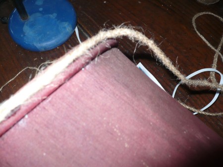 Refurbishing A Lampshade with Jute Cord - wrapping and glueing braided cord around the top of the shade