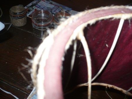 Refurbishing A Lampshade with Jute Cord - adding smaller jute cord to the lip