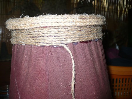 Refurbishing A Lampshade with Jute Cord - add a line of glue and