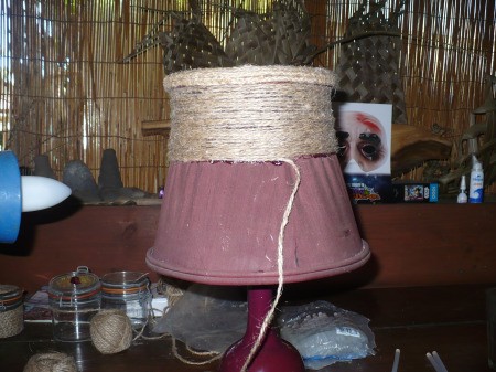 Refurbishing A Lampshade with Jute Cord - almost half way down
