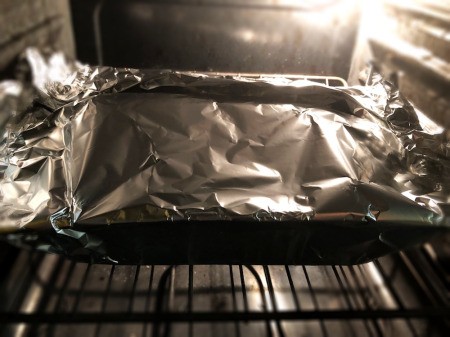 foil covered Pork loin in oven