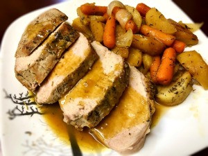 plate with Honey Mustard Pork Loin with veggies