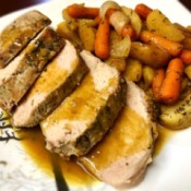 plate with Honey Mustard Pork Loin with veggies