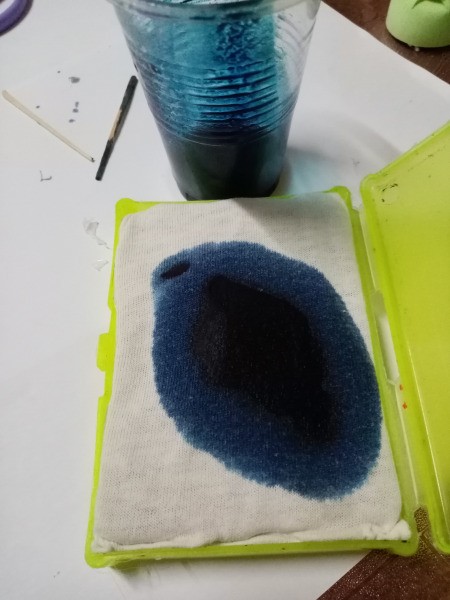 Making A Stamp Pad at Home - slowly add liquid to the sponge, allow it to be absorbed
