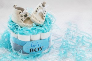 A baby shower centerpiece for a baby boy.